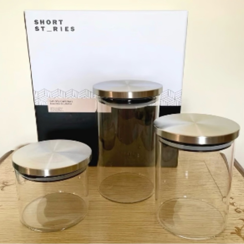 Short Stories Modern Glass Canister Set of 3 Smoke NEW